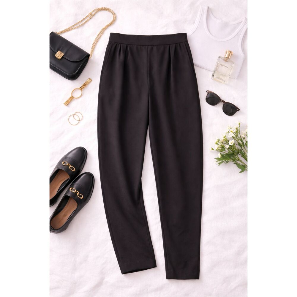 Black Pull-On Dress Pants Side Zip Lightweight Tapered XL Capsule Wardrobe Piece